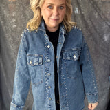 Studded Moment Denim Shacket - Med Wash