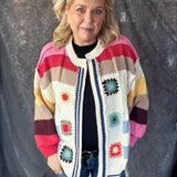 Multi Color Granny Square Cardi- Ivory Multi