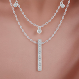 Tiered 3 Stone Diamond Necklace with Diamond Bar Pendant