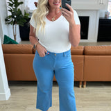 Catch the Day Wide Leg Crop Jeans - Sky Blue