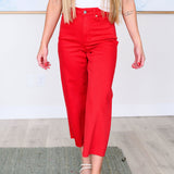 Catch the Day Wide Leg Crop Jeans- Red