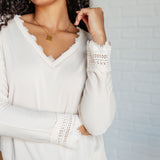 Casual Conversation Lace Trim V Neck Top