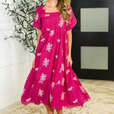 Twirl in Bloom Square Neck Dress in Hot Pink