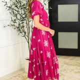 Twirl in Bloom Square Neck Dress in Hot Pink