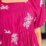 Twirl in Bloom Square Neck Dress in Hot Pink