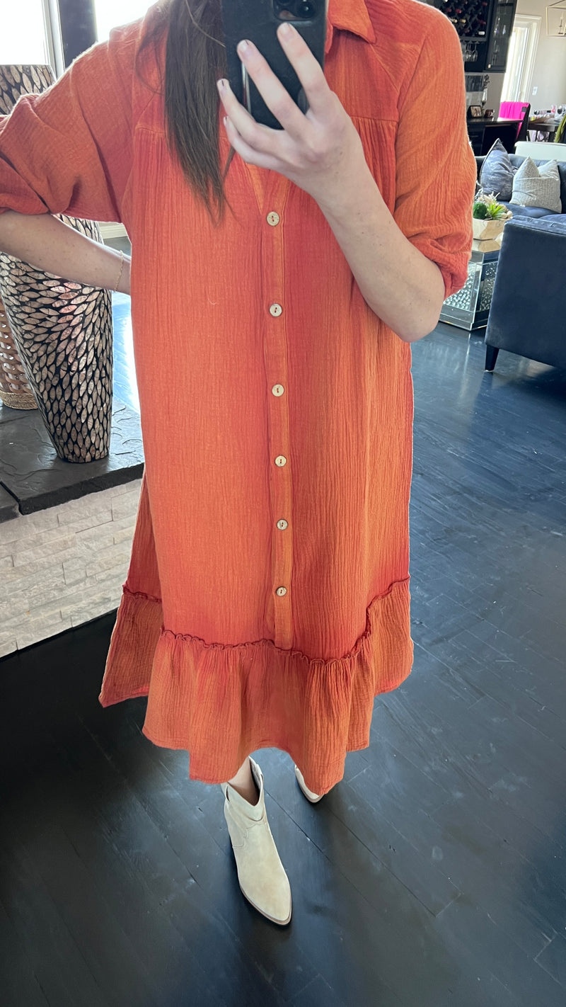 Stuck With You Vintage Overdye Dress In Rust