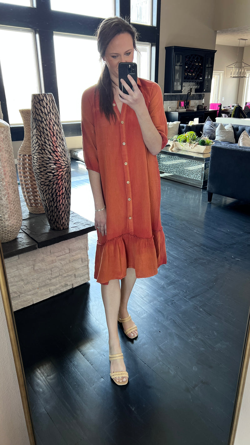 Stuck With You Vintage Overdye Dress In Rust