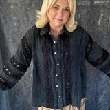 Kamden Crochet Button Down - Black