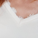 Casual Conversation Lace Trim V Neck Top