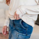 Casual Conversation Lace Trim V Neck Top