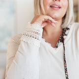 Casual Conversation Lace Trim V Neck Top